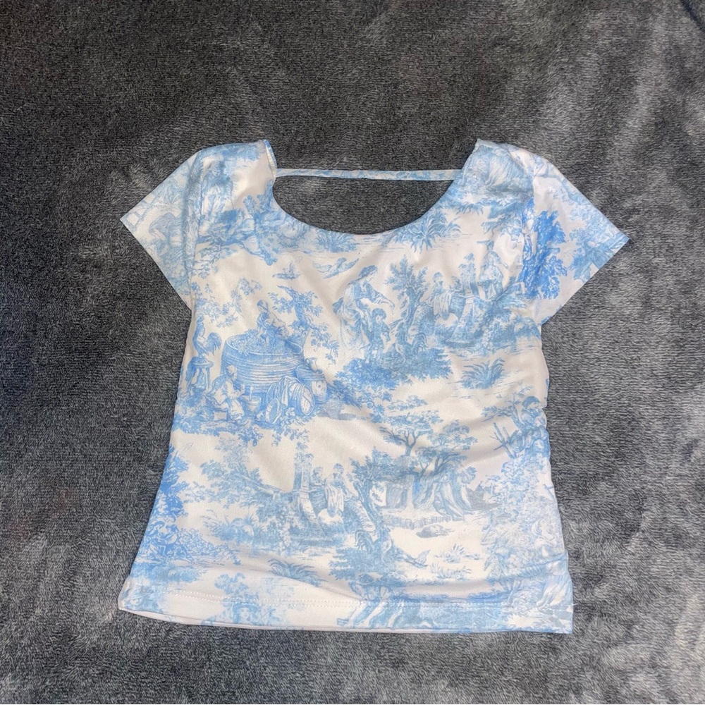 Windsor Blue and White Short Sleeve Top